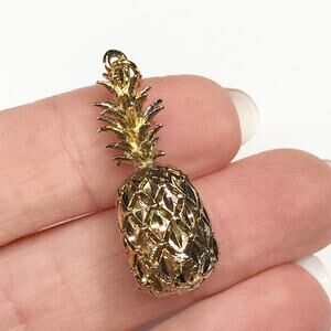Vintage Crea Sterling Silver Gold Vermeil Pineapple Charm Necklace Pendant 3D